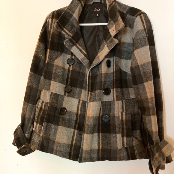 DOTS Plaid Pea Coat Jacket sz M - Picture 5 of 12